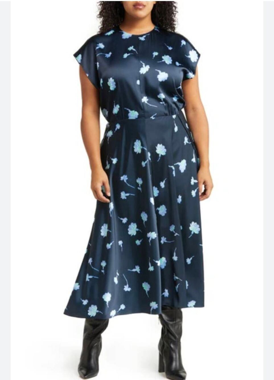 Vince Women's Plus Size 24 Costal Sea Carnation Cap Sleeve Midi Dress
